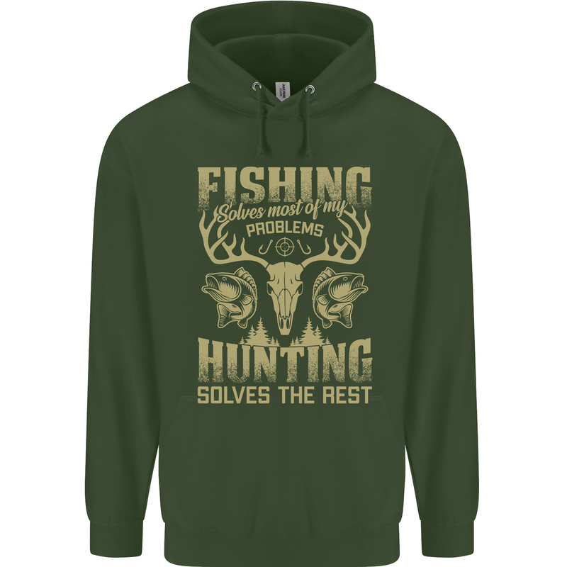 Fishing & Hunting Fisherman Hunter Funny Mens 80% Cotton Hoodie Forest Green