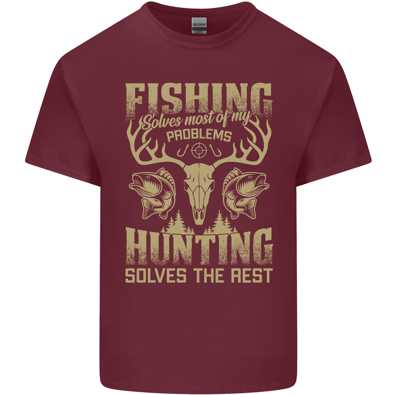 Fishing & Hunting Fisherman Hunter Funny Mens Cotton T-Shirt Tee Top Maroon