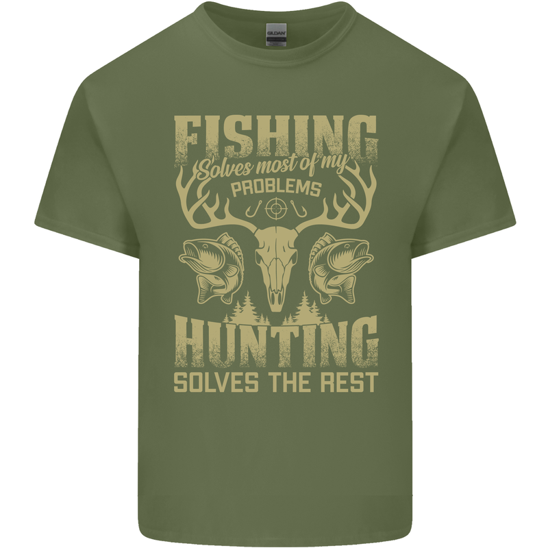 Fishing & Hunting Fisherman Hunter Funny Mens Cotton T-Shirt Tee Top Military Green