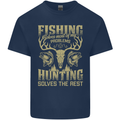 Fishing & Hunting Fisherman Hunter Funny Mens Cotton T-Shirt Tee Top Navy Blue