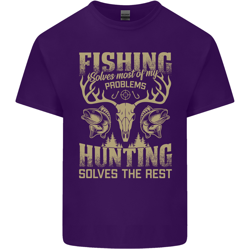 Fishing & Hunting Fisherman Hunter Funny Mens Cotton T-Shirt Tee Top Purple