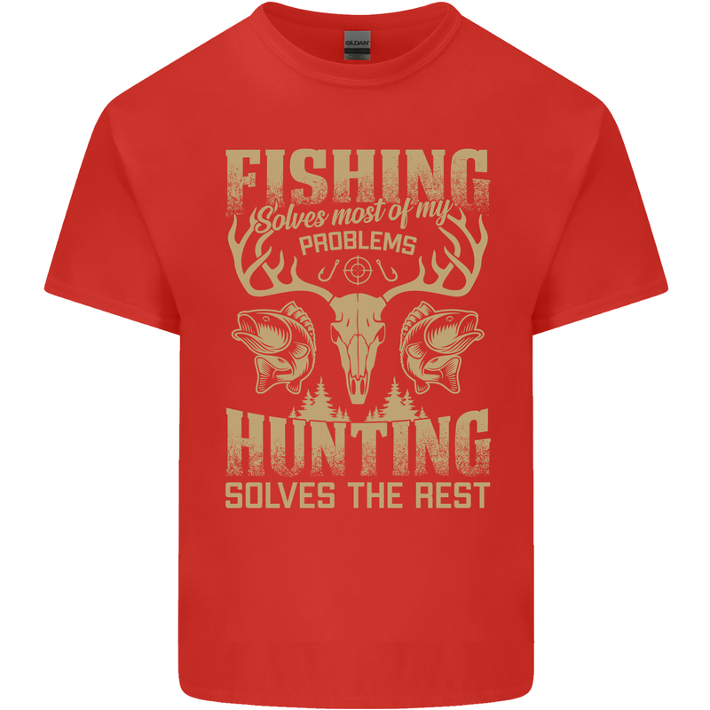 Fishing & Hunting Fisherman Hunter Funny Mens Cotton T-Shirt Tee Top Red