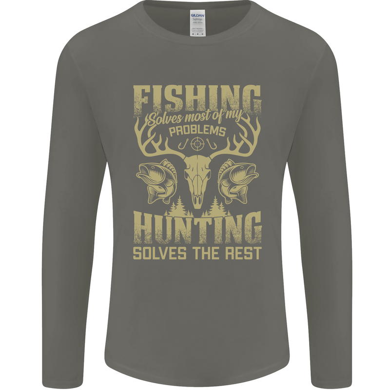 Fishing & Hunting Fisherman Hunter Funny Mens Long Sleeve T-Shirt Charcoal