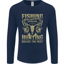 Fishing & Hunting Fisherman Hunter Funny Mens Long Sleeve T-Shirt Navy Blue