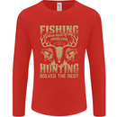 Fishing & Hunting Fisherman Hunter Funny Mens Long Sleeve T-Shirt Red