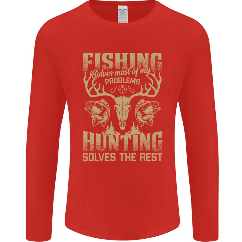 Fishing & Hunting Fisherman Hunter Funny Mens Long Sleeve T-Shirt Red