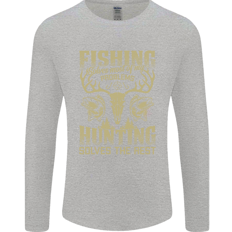 Fishing & Hunting Fisherman Hunter Funny Mens Long Sleeve T-Shirt Sports Grey