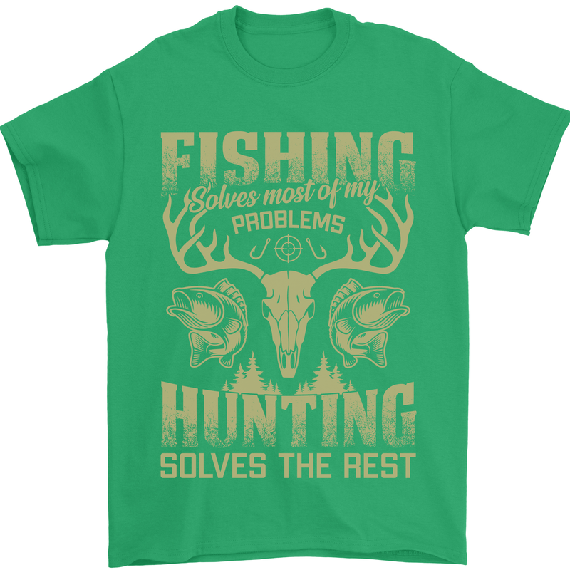 Fishing & Hunting Fisherman Hunter Funny Mens T-Shirt Cotton Gildan Irish Green