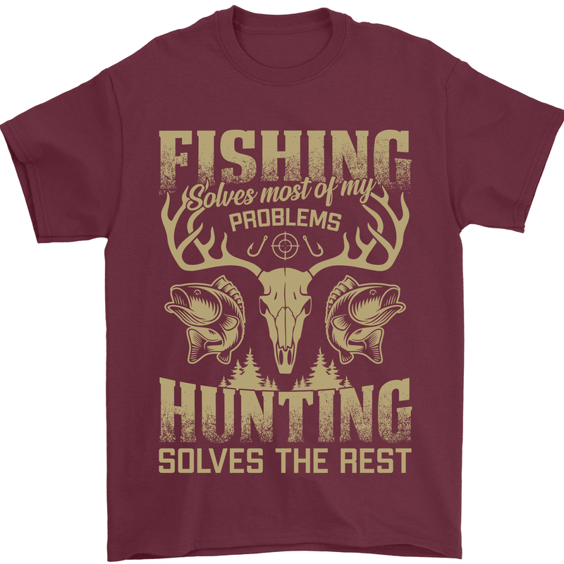 Fishing & Hunting Fisherman Hunter Funny Mens T-Shirt Cotton Gildan Maroon