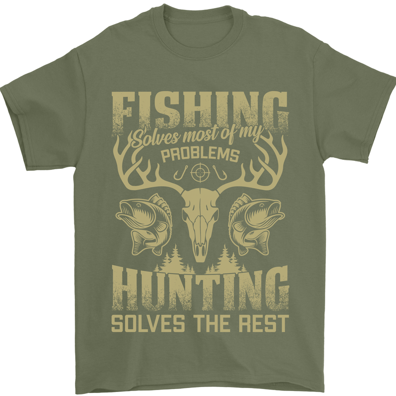 Fishing & Hunting Fisherman Hunter Funny Mens T-Shirt Cotton Gildan Military Green