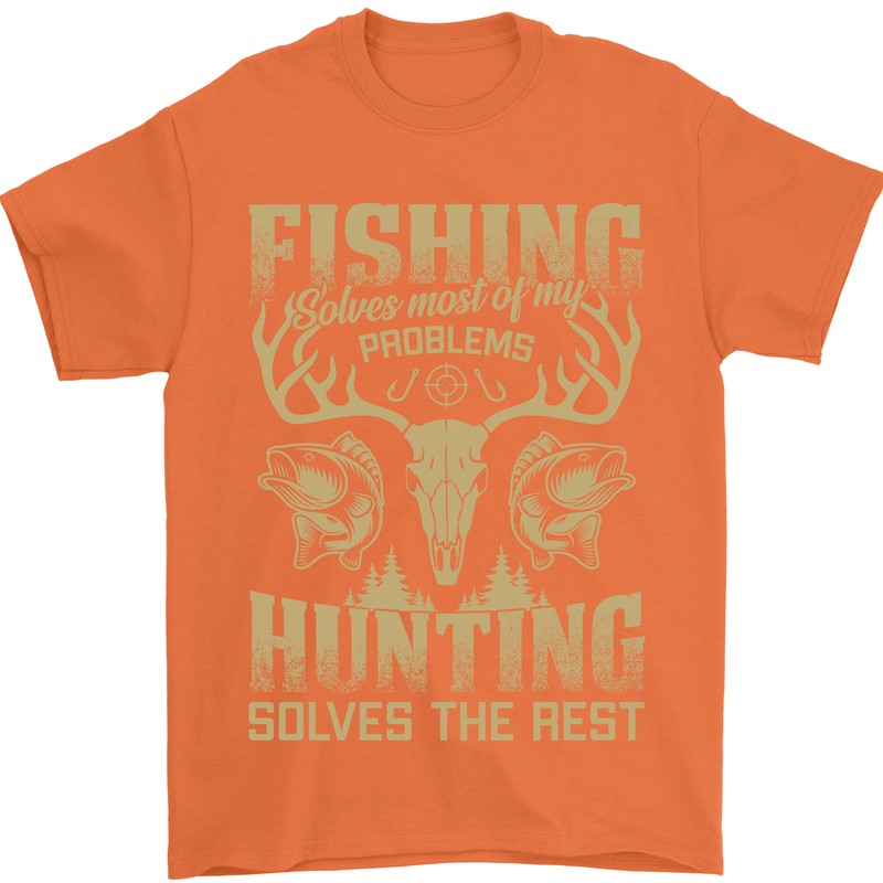 Fishing & Hunting Fisherman Hunter Funny Mens T-Shirt Cotton Gildan Orange