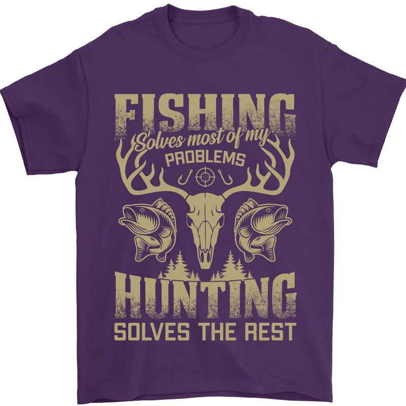 Fishing & Hunting Fisherman Hunter Funny Mens T-Shirt Cotton Gildan Purple