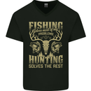 Fishing & Hunting Fisherman Hunter Funny Mens V-Neck Cotton T-Shirt Black