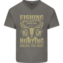 Fishing & Hunting Fisherman Hunter Funny Mens V-Neck Cotton T-Shirt Charcoal