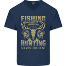 Fishing & Hunting Fisherman Hunter Funny Mens V-Neck Cotton T-Shirt Navy Blue
