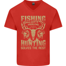 Fishing & Hunting Fisherman Hunter Funny Mens V-Neck Cotton T-Shirt Red