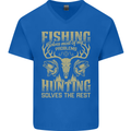 Fishing & Hunting Fisherman Hunter Funny Mens V-Neck Cotton T-Shirt Royal Blue