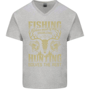 Fishing & Hunting Fisherman Hunter Funny Mens V-Neck Cotton T-Shirt Sports Grey