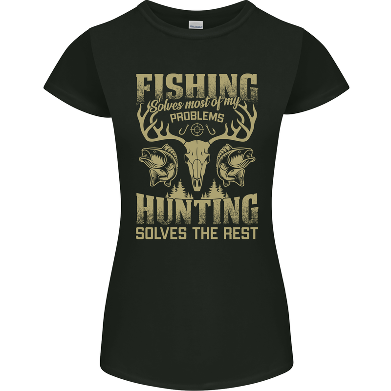 Fishing & Hunting Fisherman Hunter Funny Womens Petite Cut T-Shirt Black
