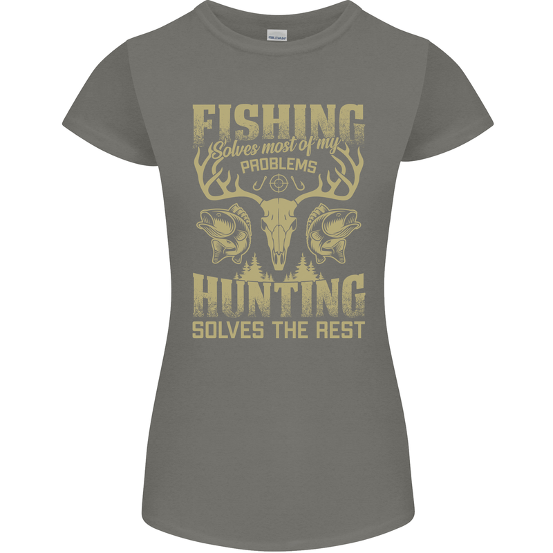Fishing & Hunting Fisherman Hunter Funny Womens Petite Cut T-Shirt Charcoal