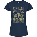 Fishing & Hunting Fisherman Hunter Funny Womens Petite Cut T-Shirt Navy Blue