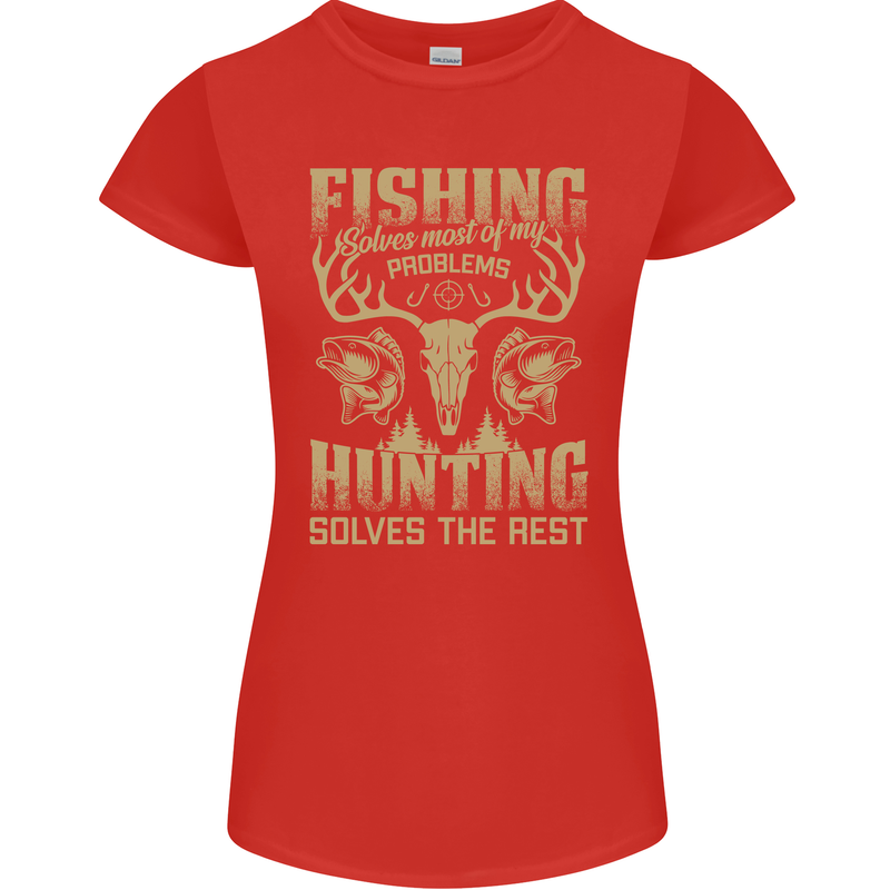 Fishing & Hunting Fisherman Hunter Funny Womens Petite Cut T-Shirt Red