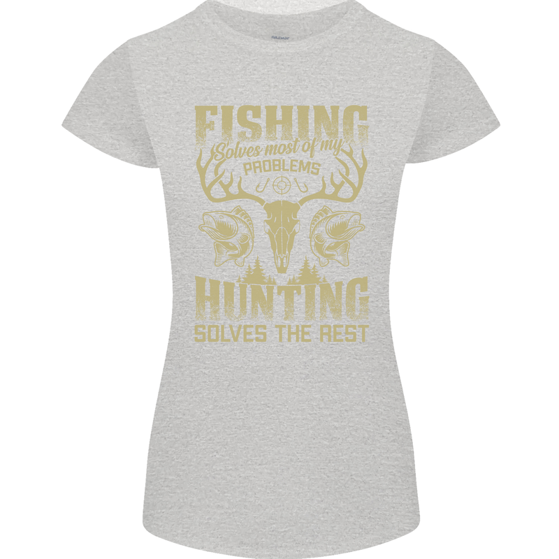 Fishing & Hunting Fisherman Hunter Funny Womens Petite Cut T-Shirt Sports Grey