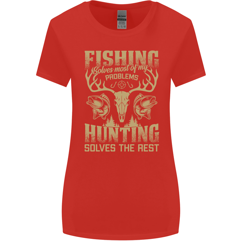 Fishing & Hunting Fisherman Hunter Funny Womens Wider Cut T-Shirt Red