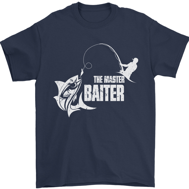 Fishing the Master Baiter Funny Fisherman Mens T-Shirt Cotton Gildan Navy Blue