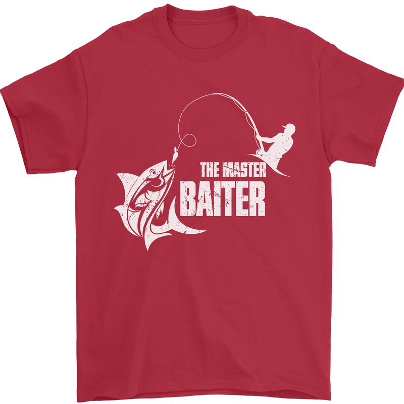 Fishing the Master Baiter Funny Fisherman Mens T-Shirt Cotton Gildan Red