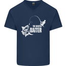 Fishing the Master Baiter Funny Fisherman Mens V-Neck Cotton T-Shirt Navy Blue