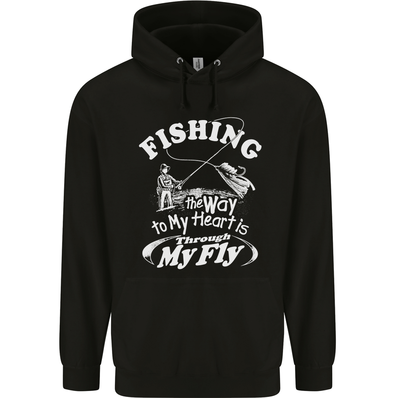 Fishing the Way to My Heart Funny Fisherman Mens 80% Cotton Hoodie Black