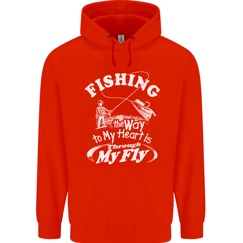Fishing the Way to My Heart Funny Fisherman Mens 80% Cotton Hoodie Bright Red