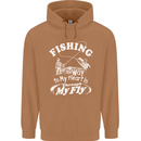 Fishing the Way to My Heart Funny Fisherman Mens 80% Cotton Hoodie Caramel Latte