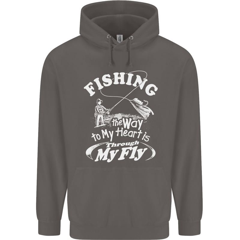 Fishing the Way to My Heart Funny Fisherman Mens 80% Cotton Hoodie Charcoal