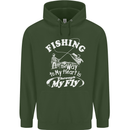 Fishing the Way to My Heart Funny Fisherman Mens 80% Cotton Hoodie Forest Green
