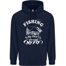 Fishing the Way to My Heart Funny Fisherman Mens 80% Cotton Hoodie Navy Blue