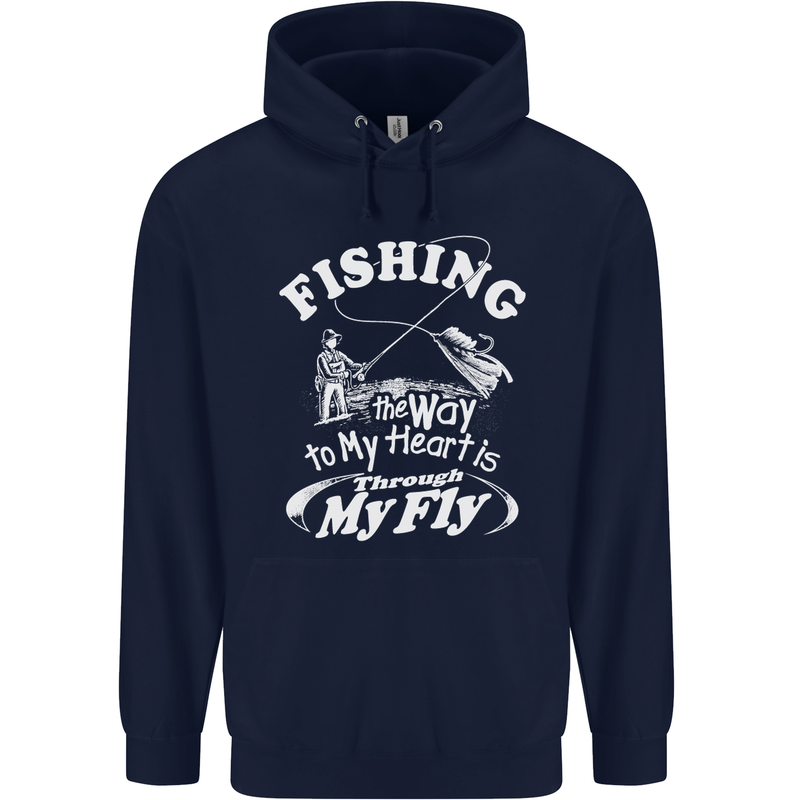Fishing the Way to My Heart Funny Fisherman Mens 80% Cotton Hoodie Navy Blue