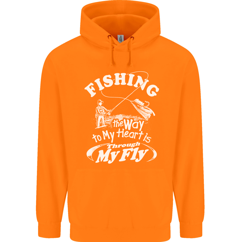 Fishing the Way to My Heart Funny Fisherman Mens 80% Cotton Hoodie Orange