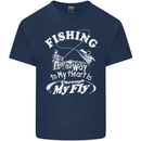 Fishing the Way to My Heart Funny Fisherman Mens Cotton T-Shirt Tee Top Navy Blue
