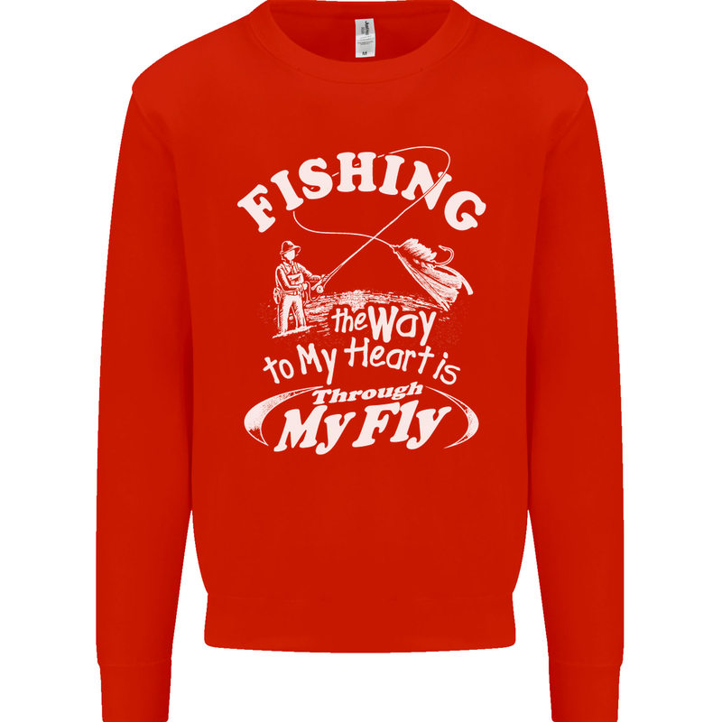Fishing the Way to My Heart Funny Fisherman Mens Sweatshirt Jumper Bright Red