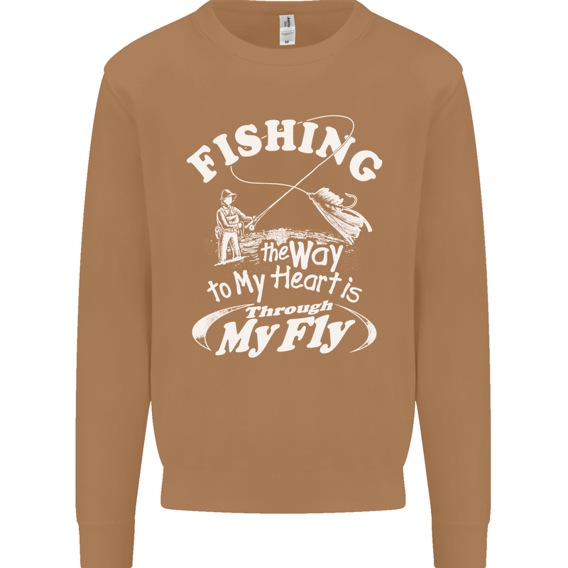 Fishing the Way to My Heart Funny Fisherman Mens Sweatshirt Jumper Caramel Latte