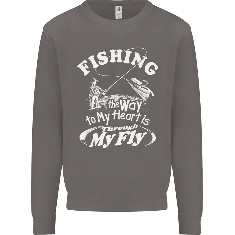 Fishing the Way to My Heart Funny Fisherman Mens Sweatshirt Jumper Charcoal