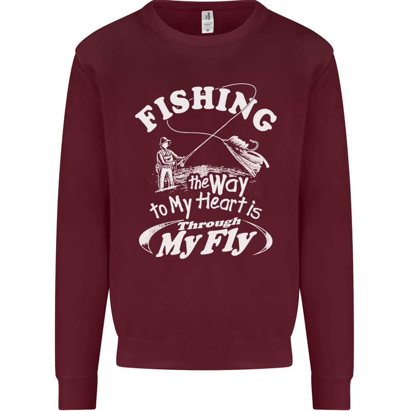 Fishing the Way to My Heart Funny Fisherman Mens Sweatshirt Jumper Maroon