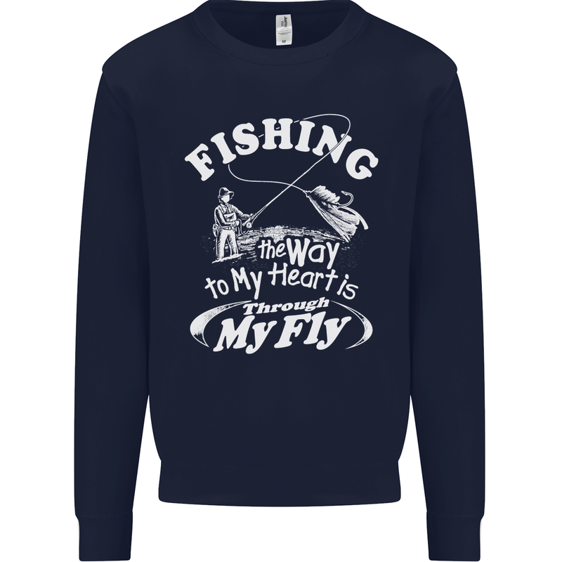 Fishing the Way to My Heart Funny Fisherman Mens Sweatshirt Jumper Navy Blue