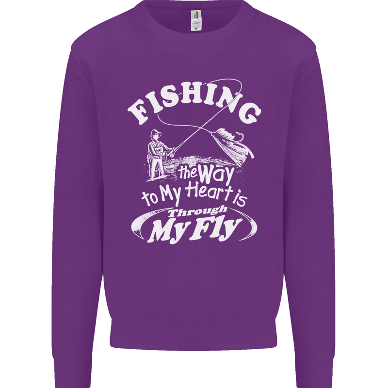 Fishing the Way to My Heart Funny Fisherman Mens Sweatshirt Jumper Purple