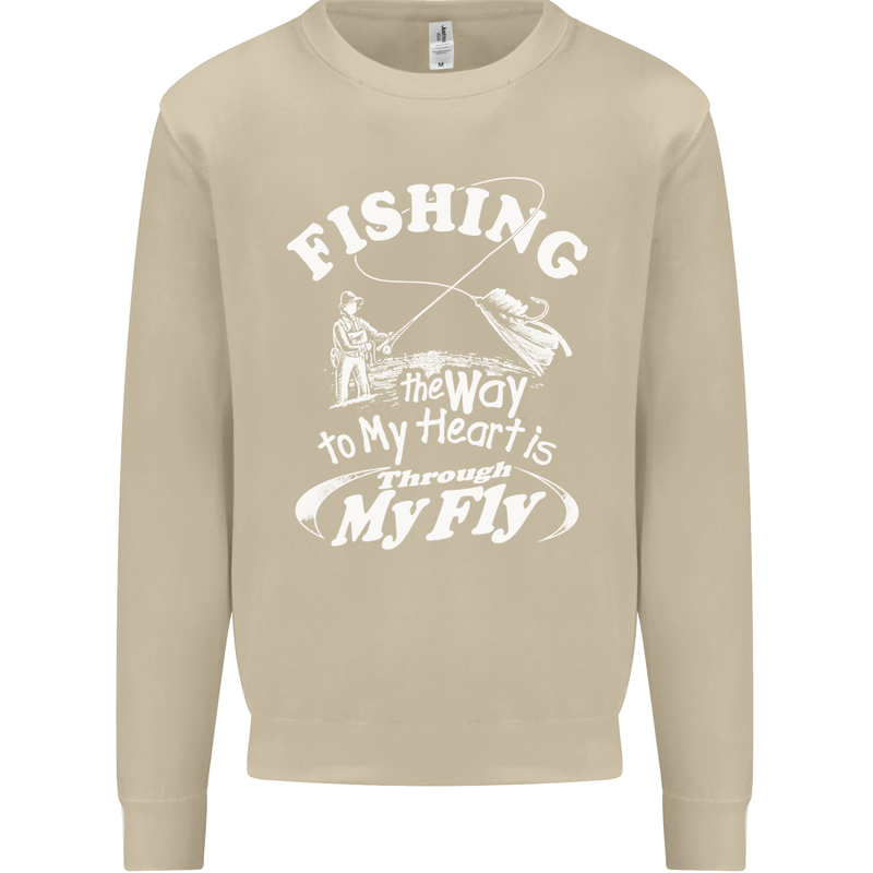 Fishing the Way to My Heart Funny Fisherman Mens Sweatshirt Jumper Sand