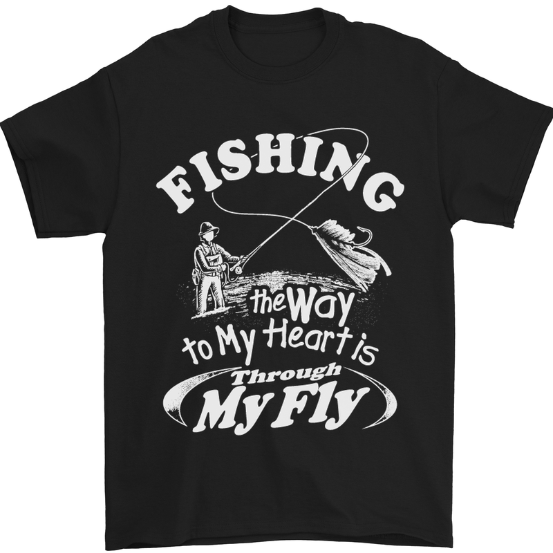 Fishing the Way to My Heart Funny Fisherman Mens T-Shirt Cotton Gildan Black