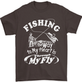 Fishing the Way to My Heart Funny Fisherman Mens T-Shirt Cotton Gildan Dark Chocolate
