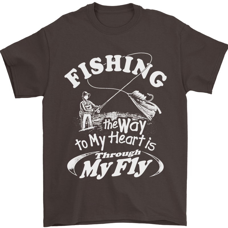 Fishing the Way to My Heart Funny Fisherman Mens T-Shirt Cotton Gildan Dark Chocolate